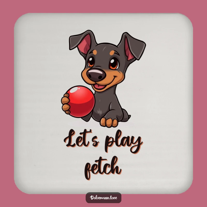 Funny Doberman Ball Fetch Coaster Set: Protect Surfaces with Doggy Love