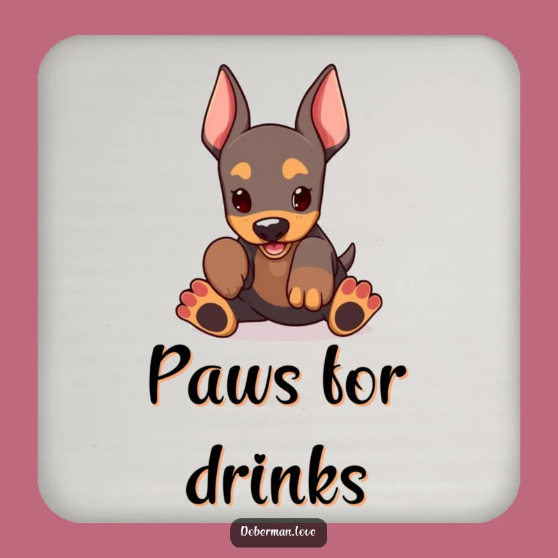 Funny Kawaii Doberman Coaster: Oversized Paws Playing, Protect Surfaces Laughingly