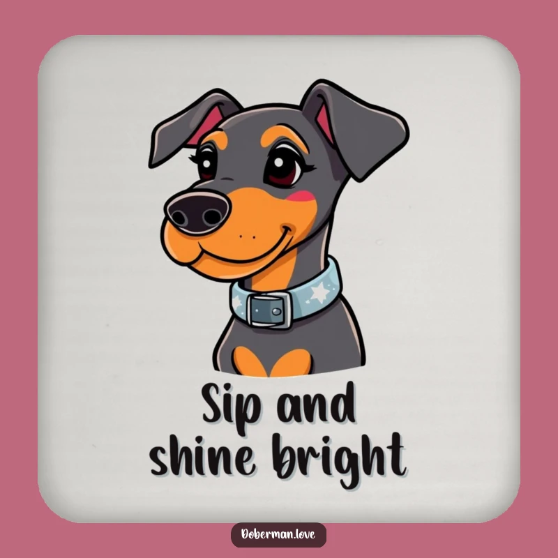 Funny Whimsical Doberman Sparkle Coaster Set - Chic Dog Table Protection Gift