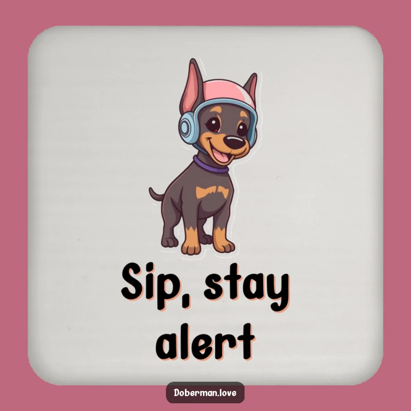Funny Doberman Puppy Coaster: Helmeted Protection, Charming Funny Gift
