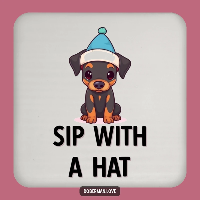 Funny Doberman Puppy Coaster: Protect Surfaces with Tiny Hat Cuteness!