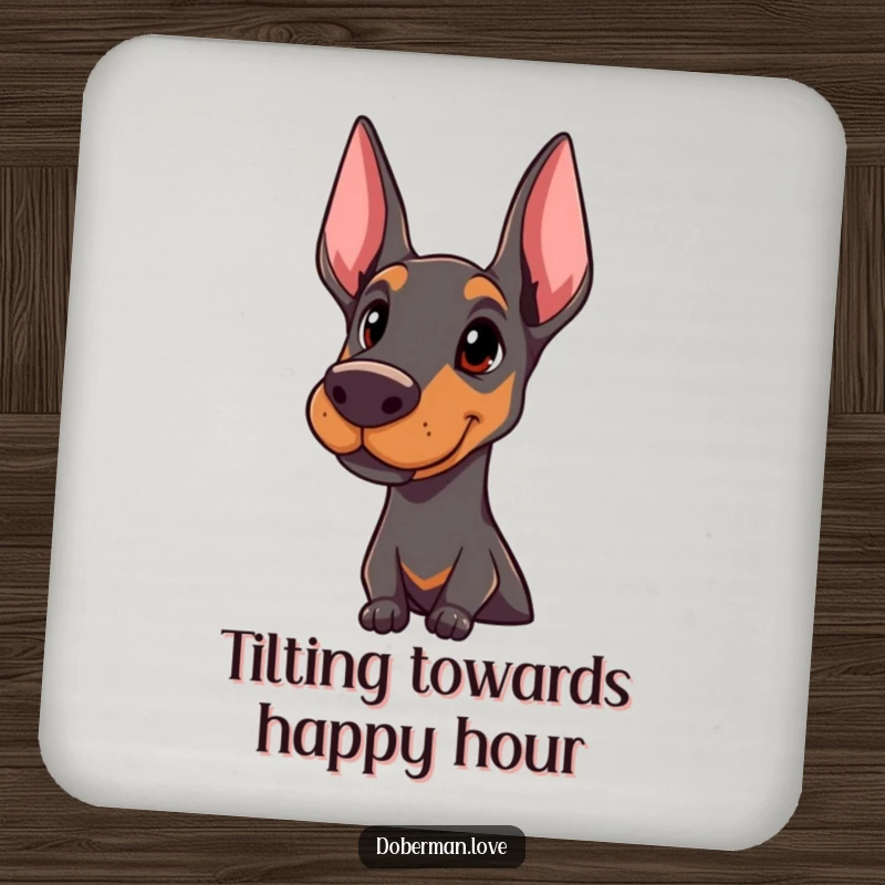 Funny Doberman coasters with a proud dog's attentive head tilt, adding a sophisticated and humorous touch to tabletops.
