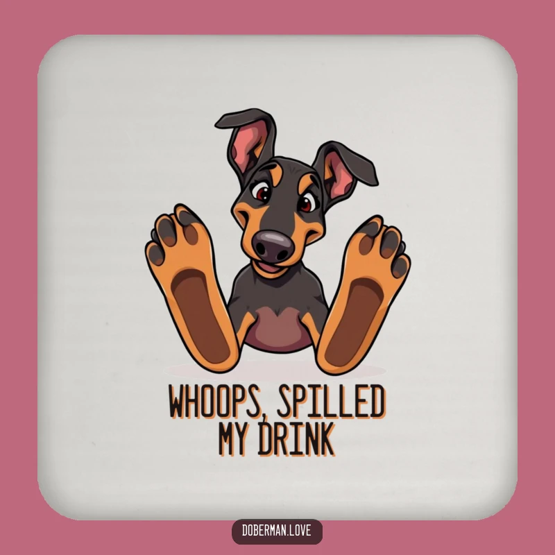 Funny Doberman Tripping Drink Coaster: Protect Surfaces with Canine Comedy