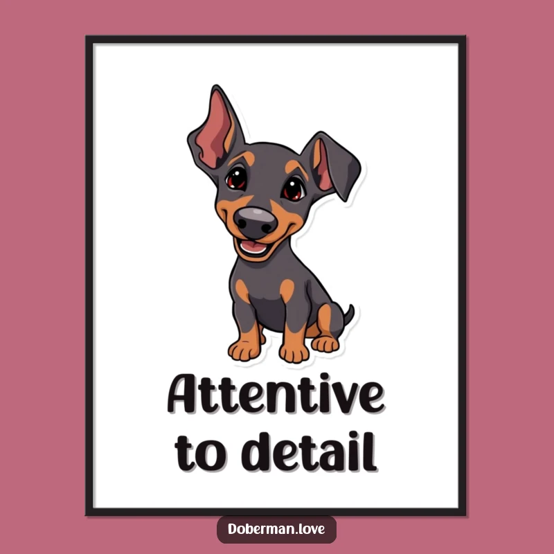 Funny Attentive Doberman Poster: Keen Observation Art, Unique Funny Gift