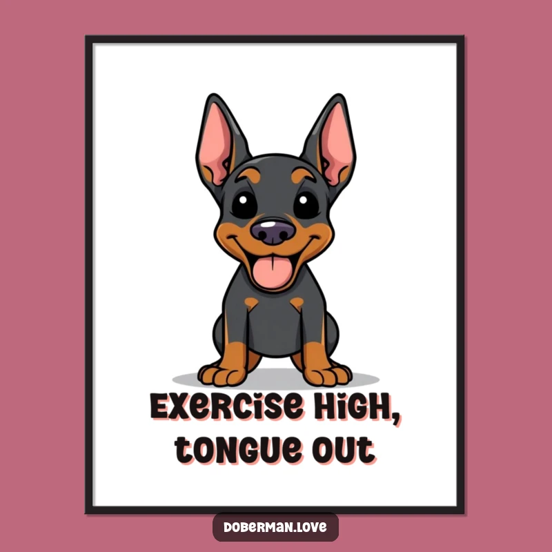 Funny Doberman Poster: Happy Panting Dog Art, Hilarious Home Decor Gift for Dog Fans
