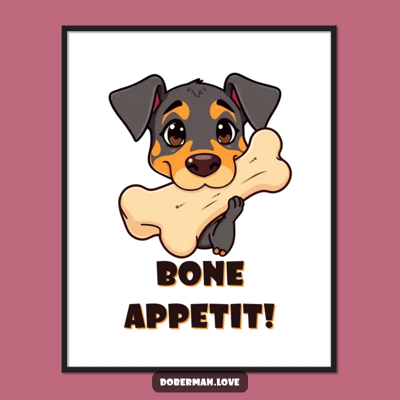 Funny Curious Doberman Bone Poster - Whimsical Dog Art