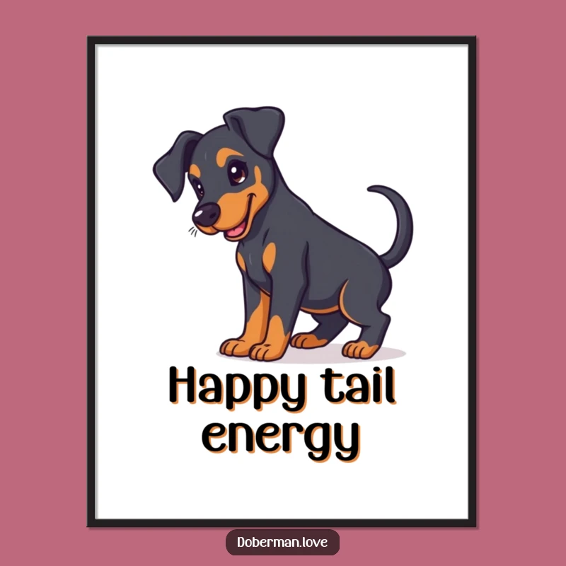 Funny Doberman Puppy Poster Floppy Ears Wagging Tail Wall Art Funny Gift