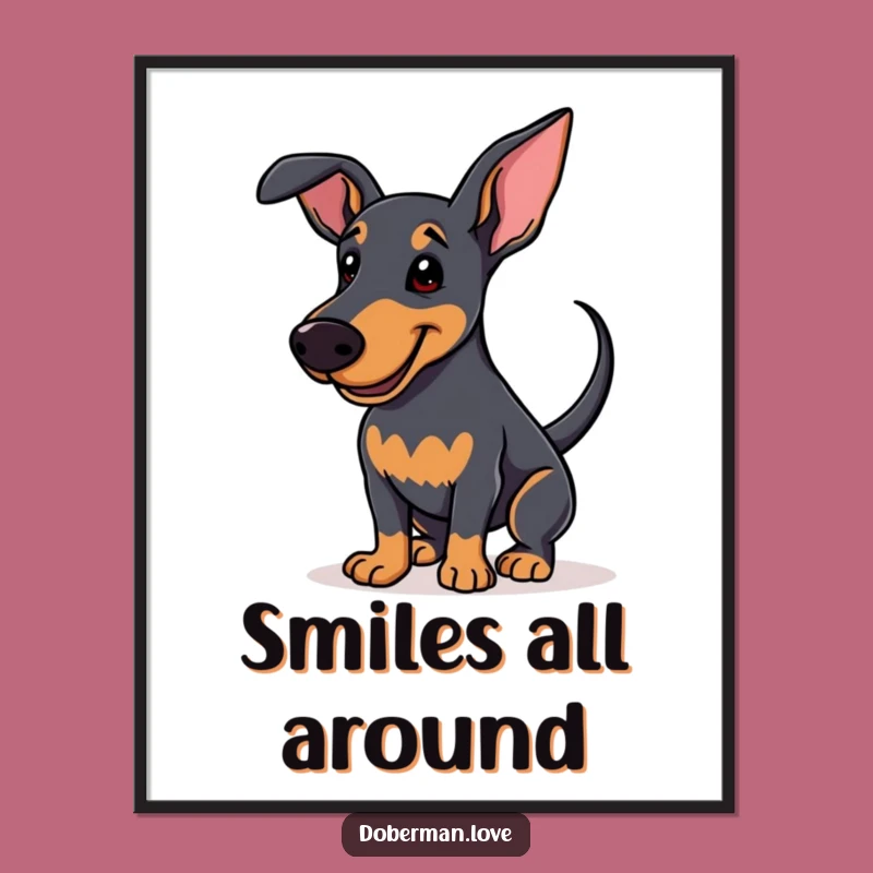 Funny Enthusiastic Doberman Poster: Happy Dog Art, Whimsical Funny Gift