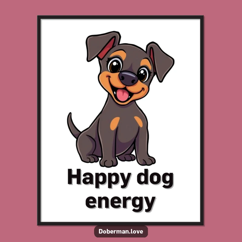 Funny Kawaii Doberman Tail Wag Poster: Energetic Art for Dog Lovers