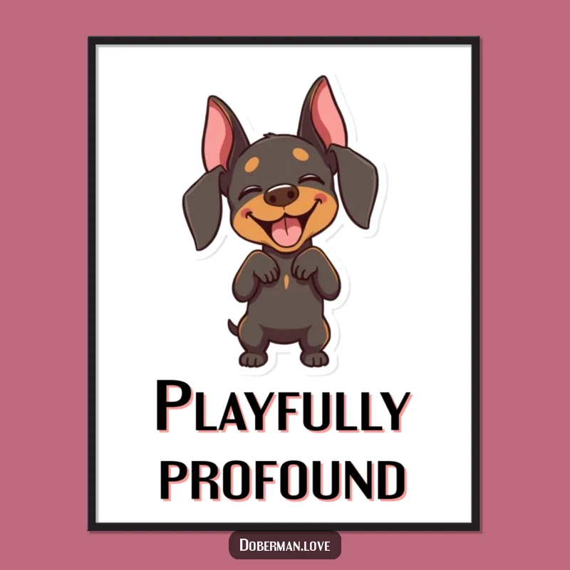 Funny Joyful Doberman Bow Poster: Playful Dog Art for Your Walls!