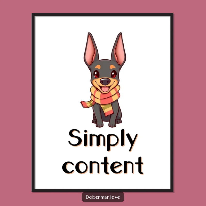 Funny Happy Doberman Scarf Poster - Cheerful Dog Art