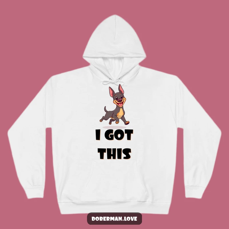 Cozy Funny Kawaii Doberman Hoodie: Happy Grin, Spinning Tail, Warm & Hilarious Gift