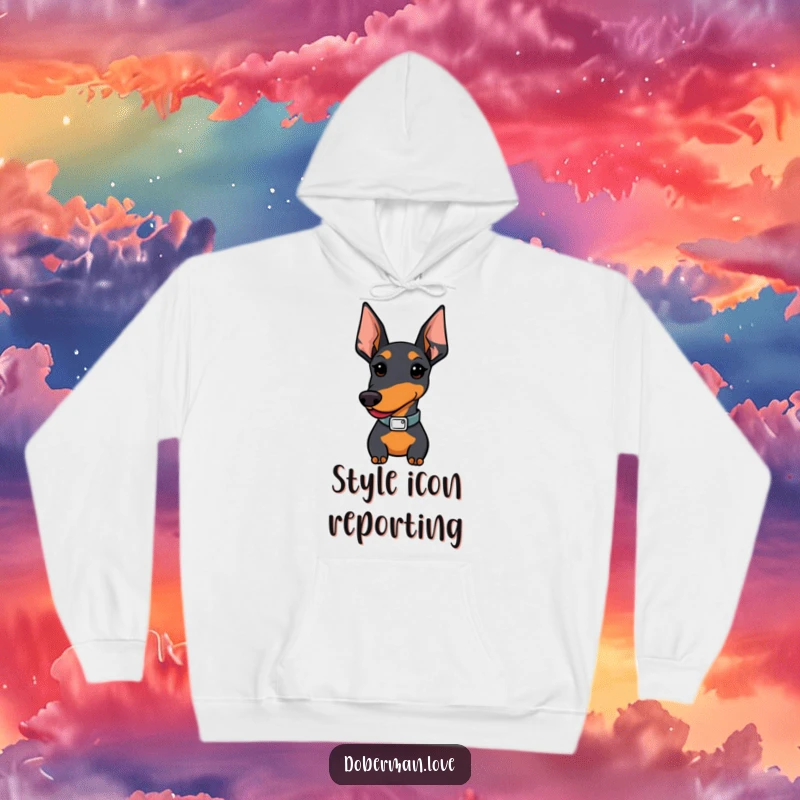Funny Kawaii Doberman hoodie; a proud dog showcases its stylish collar, radiating cuteness and a touch of sass.