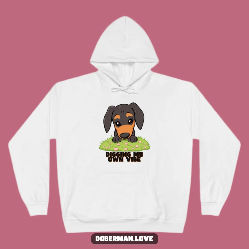 Funny Doberman Digging Moss Hoodie: Cozy & Hilarious Dog Lover Apparel Gift