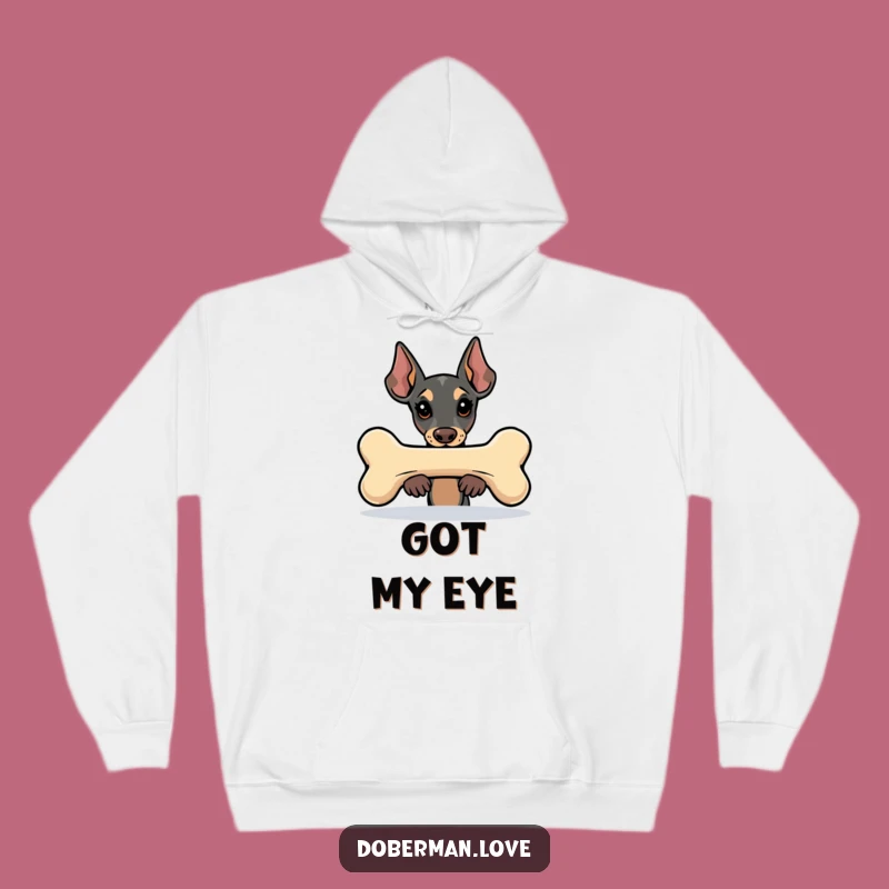 Cozy Funny Kawaii Doberman Hoodie: Bone Peeker, Secret Fun, Warm & Hilarious Gift