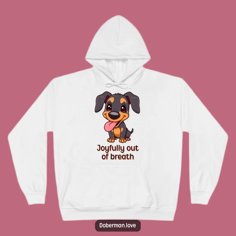 Funny Joyful Doberman Hoodie, Happy Panting Dog, Proud Stance - Cozy Contentment