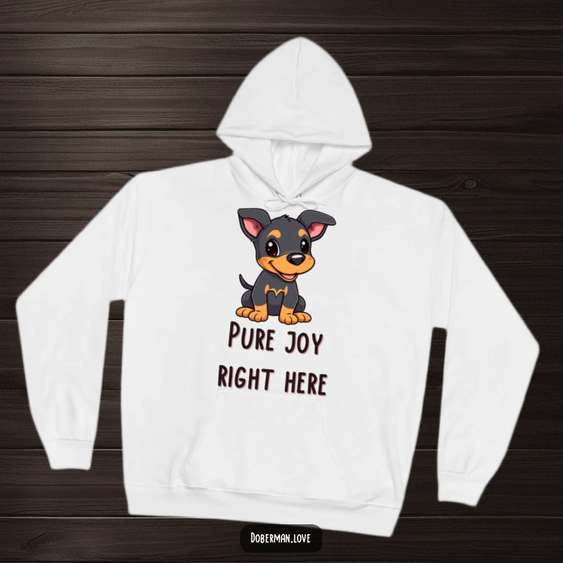 Funny Kawaii Doberman Puppy Hoodie: A Doberman puppy with alert ears and a wagging tail, cozy and funny gift.