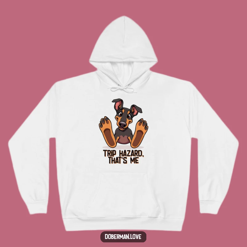 Cozy Funny Doberman Tripping Hoodie: Stay Warm with Hilarious Canine Charm