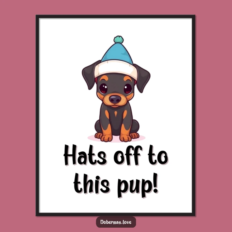 Free Printable Wall Art: Doberman Puppy Tiny Hat, Cute & Funny Downloadable Decor!