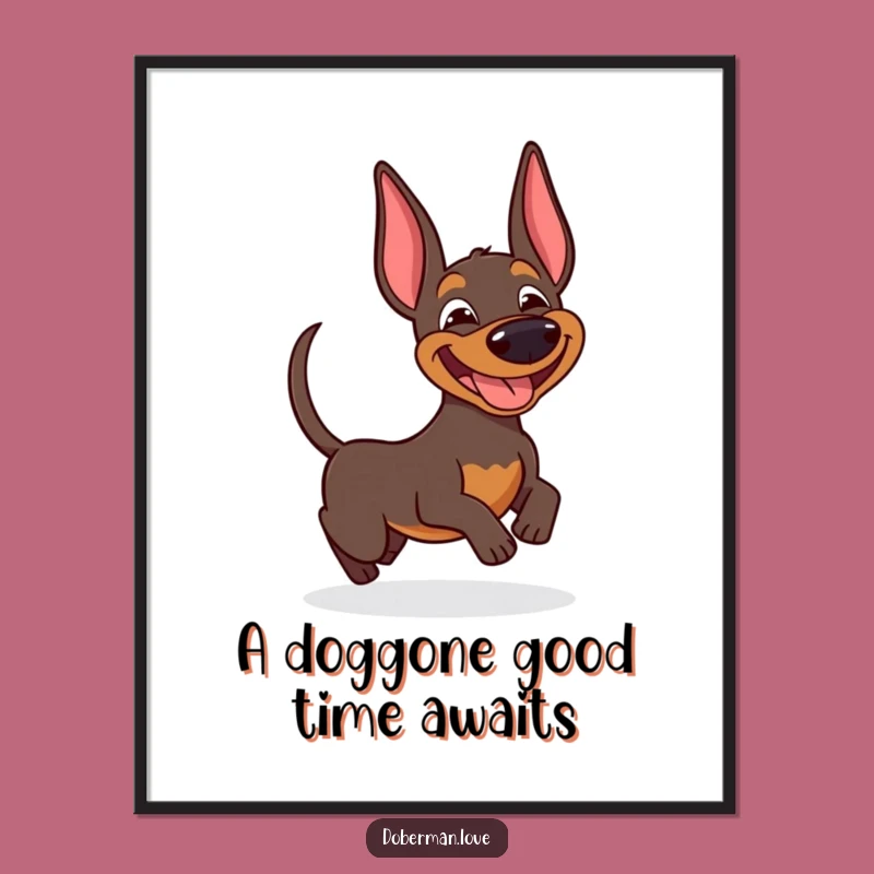 Free Printable Wall Art: Goofy Doberman Tail Chase Funny Downloadable Dog Decor