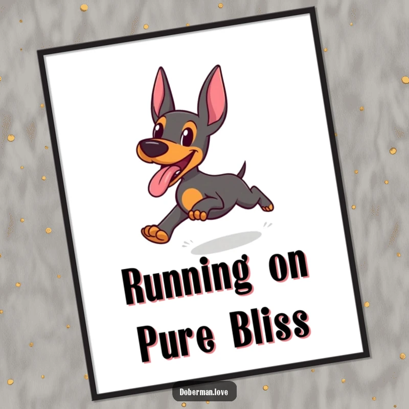 Funny Free Printable Wall Art: Doberman with tongue out, running with joyful abandon, perfect for happy home decor.