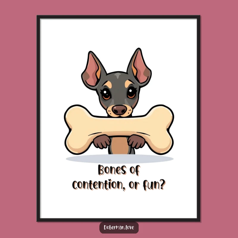 Free Printable Wall Art: Kawaii Doberman Bone Peek Humor Downloadable Dog Art
