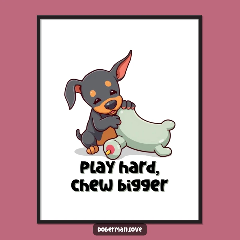 Free Printable Wall Art: Tiny Doberman's Chew Battle, Downloadable Dog Decor