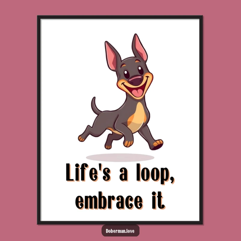 Free Printable Wall Art: Kawaii Doberman Tail Chasing Humor Downloadable Dog Art
