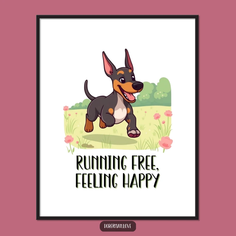 Free Printable Funny Doberman Wall Art: Happy Field Run Downloadable Decor