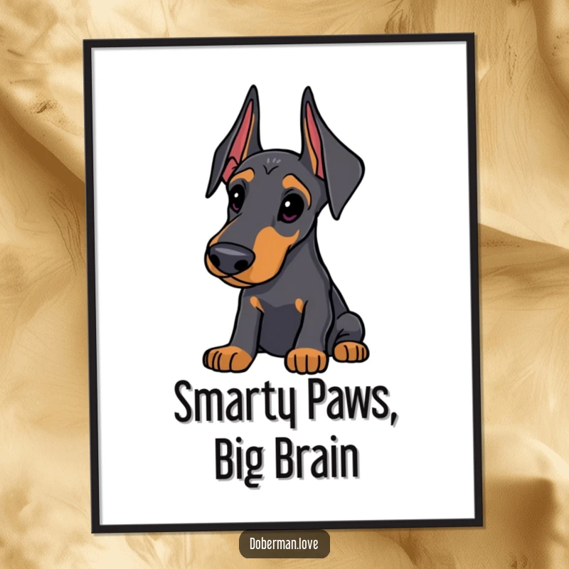 Funny Free Printable Wall Art: Sleek Doberman with alert ears looking thoughtfully curious, ideal for witty home decor.