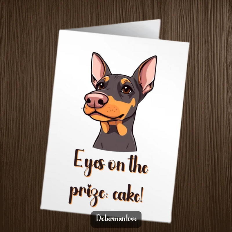 Funny Free Printable Birthday Card: Doberman with sharp but kind eyes looking hopefully upwards, full of sweet sentiment.
