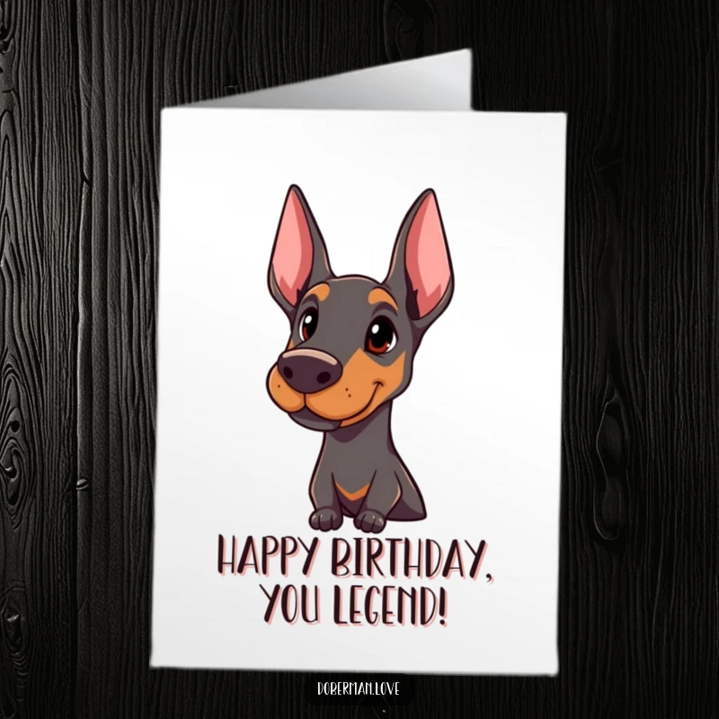 Funny Free Printable Birthday Card: A friendly Doberman giving a proud, attentive head tilt. Stylish and expressive dog art.
