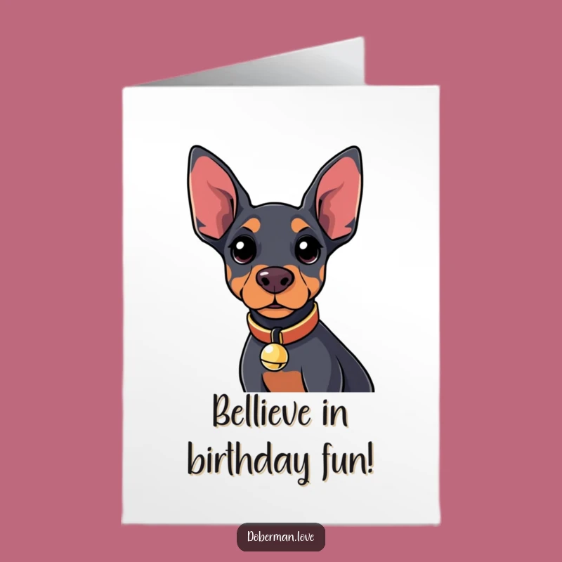 Free Printable Happy Birthday Card: Curious Kawaii Doberman, Funny Dog Downloadable Gift