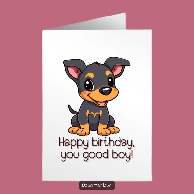 Free Printable Kawaii Doberman Birthday Card: Funny Puppy Downloadable Gift