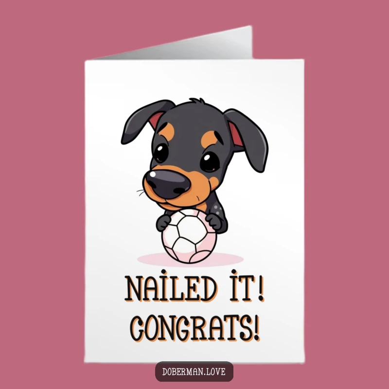 Free Printable Congrats Card: Doberman Ball Balance, Funny Dog Congratulations Downloadable Gift