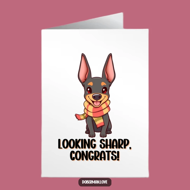 Free Printable Congrats Card: Happy Doberman in Scarf for Joyful Success