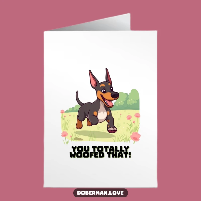 Free Printable Doberman Congrats Card: Happy Run Downloadable Humor Gift