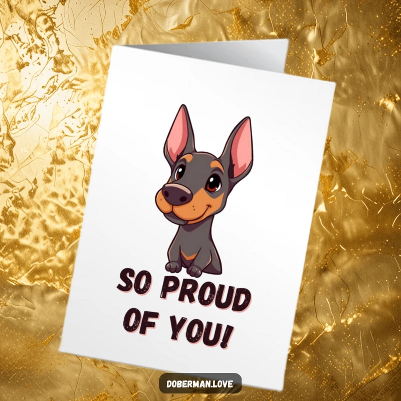 Funny Free Printable Congratulations Card: A friendly Doberman giving a proud, attentive head tilt. Congratulatory and chic.