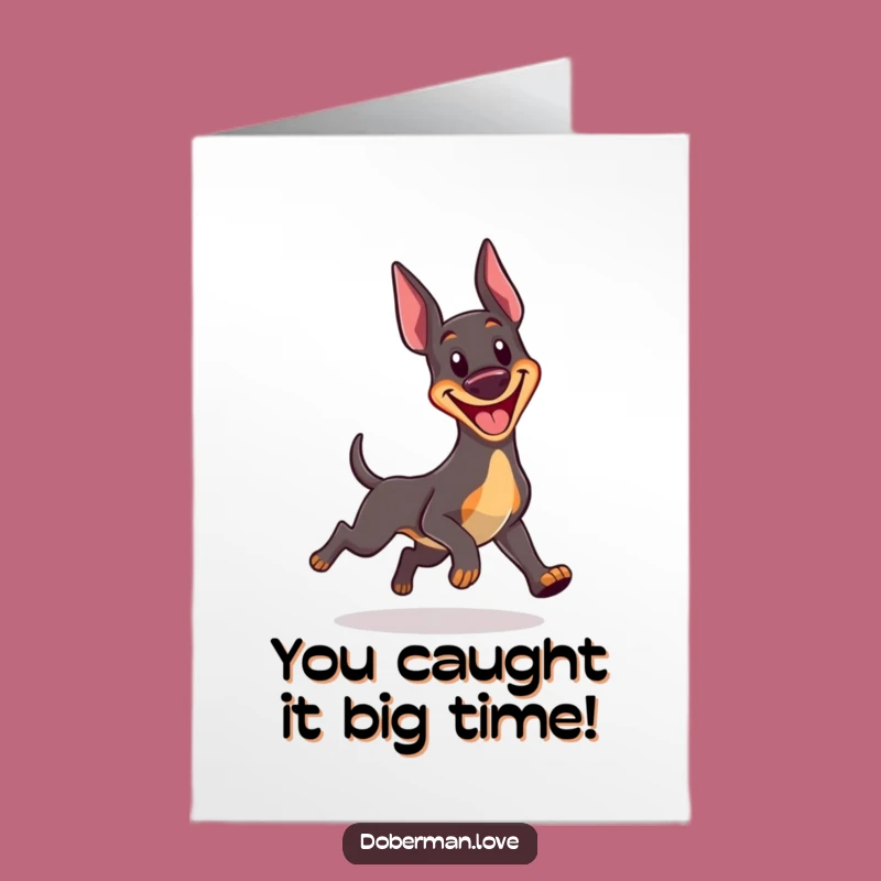 Free Printable Congrats Card: Kawaii Doberman Tail Chase Celebration Downloadable