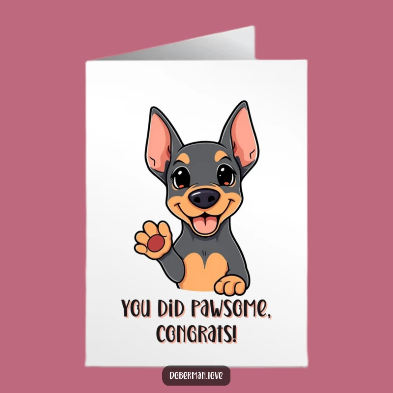Free Printable Congrats Card: Kawaii Doberman Paw Offer for Joyful, Funny Celebration