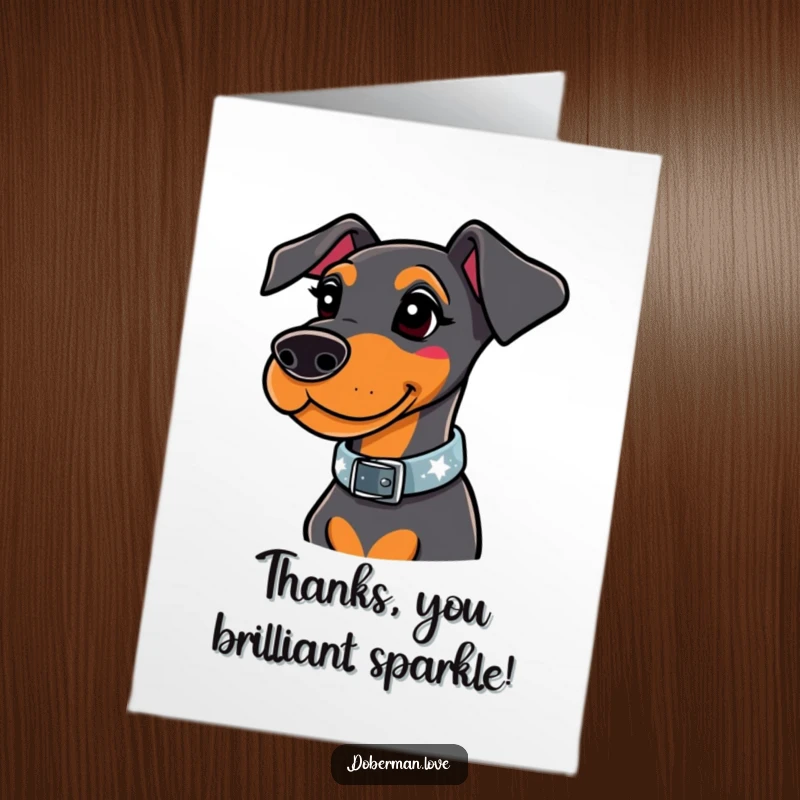 Funny Free Printable Thank You Card: Whimsical Doberman with an ultra-stylish collar that sparkles brilliantly.