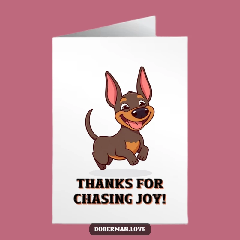 Free Printable Thank You Card: Goofy Doberman Tail Chase Gratitude Downloadable Gift
