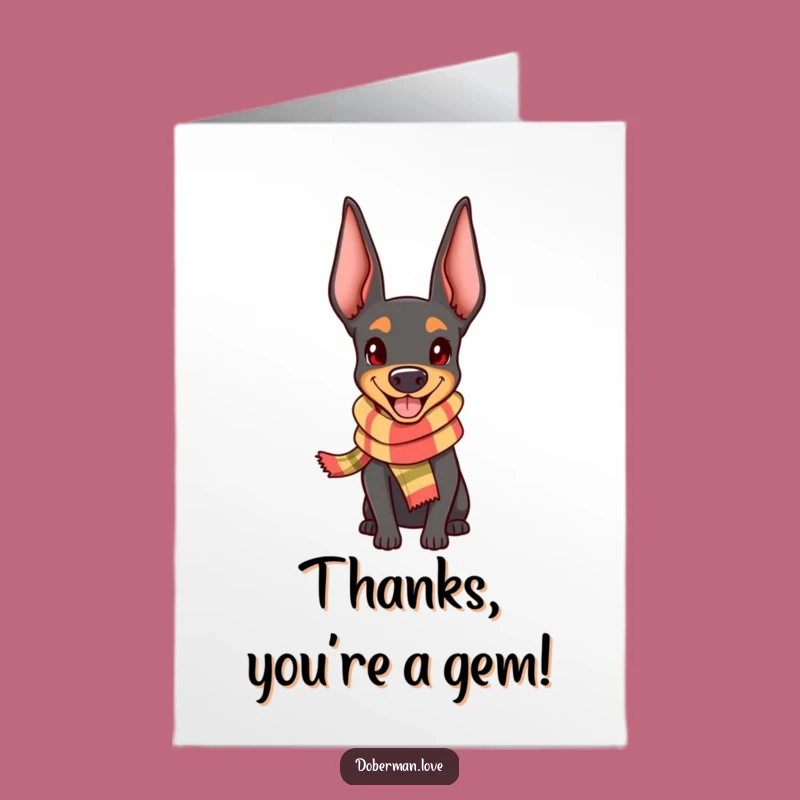 Free Printable Thank You Card: Happy Doberman in Scarf for Appreciation