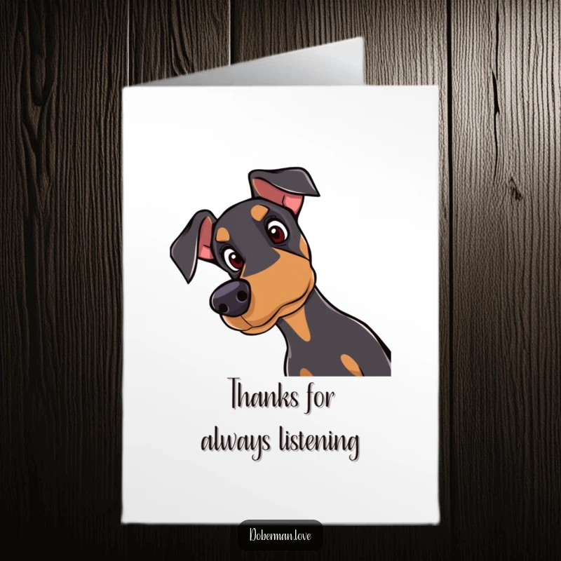 Free Printable Thank You Card: A curious Doberman tilts its head, offering attentive eyes and a heartfelt thank you.