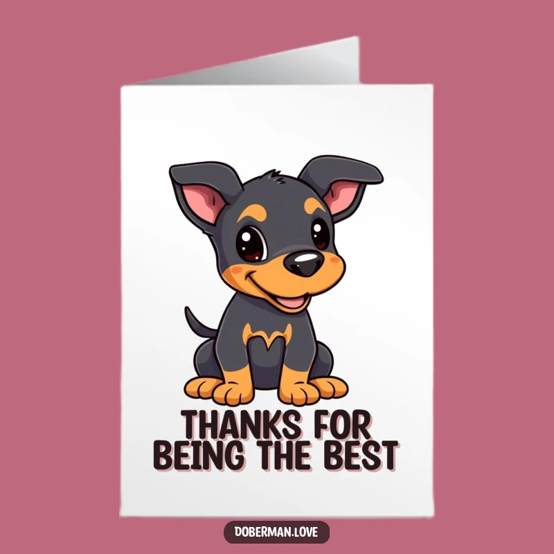Free Printable Kawaii Doberman Thank You Card: Funny Puppy Downloadable Gift