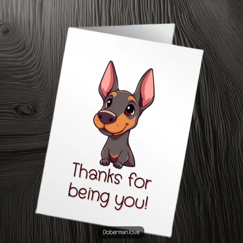 Funny Free Printable Thank You Card: A friendly Doberman giving a proud, attentive head tilt. Expressive and appreciative dog art.
