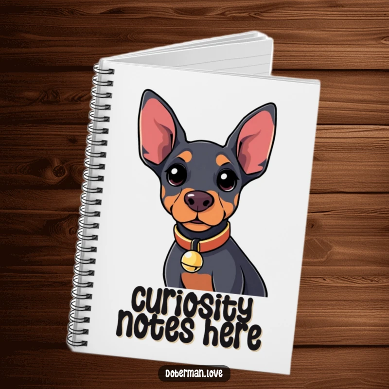 Funny Kawaii Doberman Notebook with a tiny bell collar, a curious dog design for creative humor.