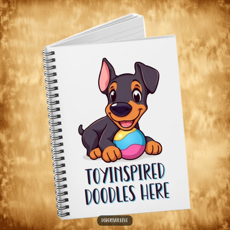 Funny Doberman Notebook: Cheerful dog nudging a colorful toy, a humorous journal for playful minds.