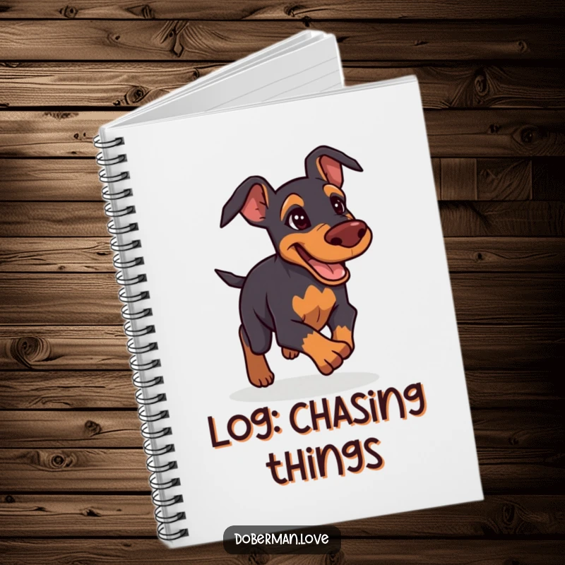 Funny Doberman Notebook: Determined and friendly Doberman giving chase, perfect for notes and planning, humorous canine design.