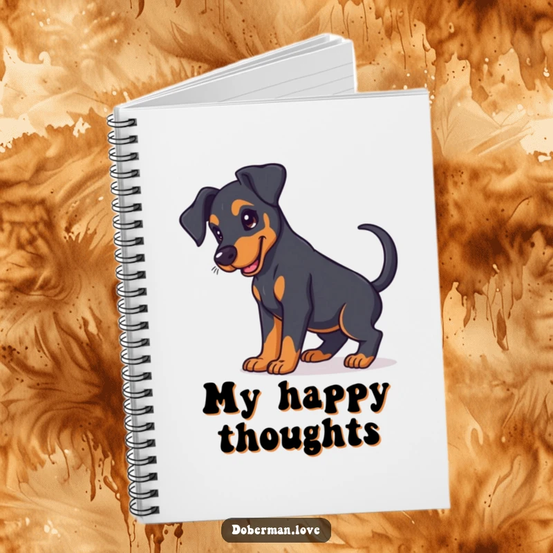 Funny Doberman puppy notebook with floppy ears, ideal for notes, creative ideas, and dog-related thoughts.